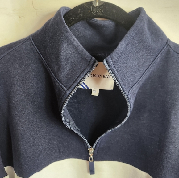 Addison Bay Preppy Athleisure Soft Luxe Varsity Quarter Zip Navy White Black XS - Picture 9 of 13
